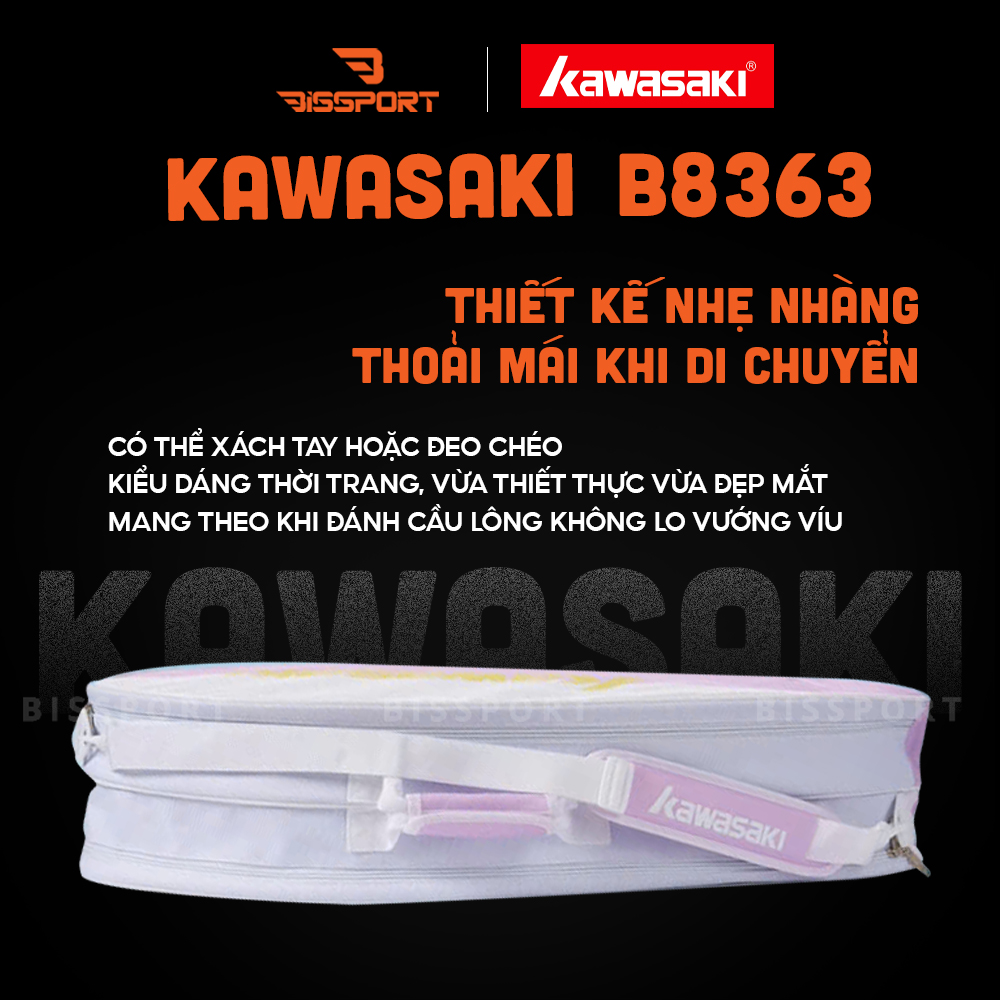 Túi Cầu Lông Kawasaki B8363 Chính Hãng - Nâu - Túi 2 Ngăn - Vải Chống Thấm Nước - Khóa Kéo Siêu Bền - Tiện Lợi - Nhẹ